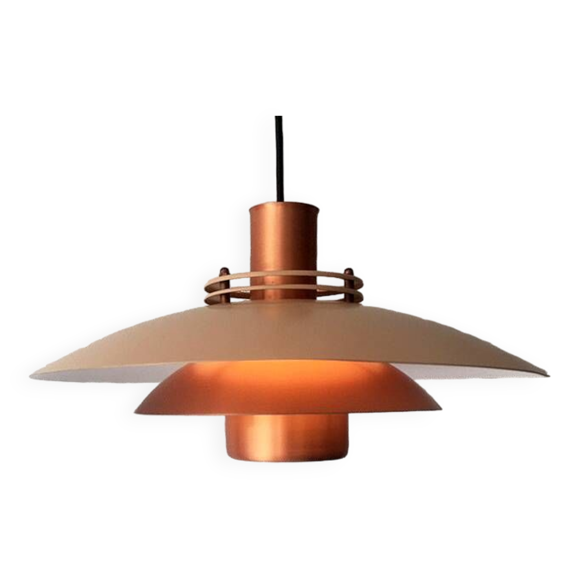 Pendant light in copper and beige layers, Denmark, 1960s.