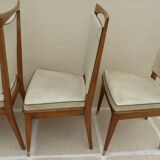 6 Vintage chairs in white beige imitation leather and solid wood with brass legs