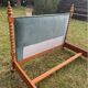 Wooden canopy bed with velvet headboard 190 cm / 140 cm