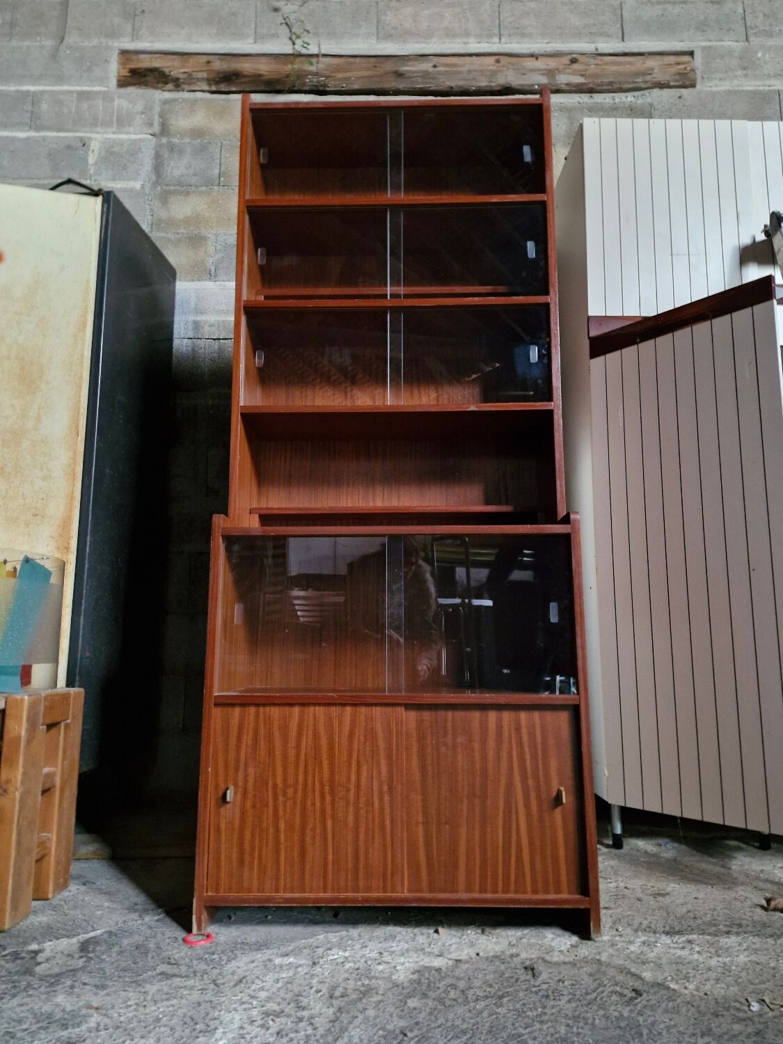 Danish teak library, display cabinet, shelves 1970