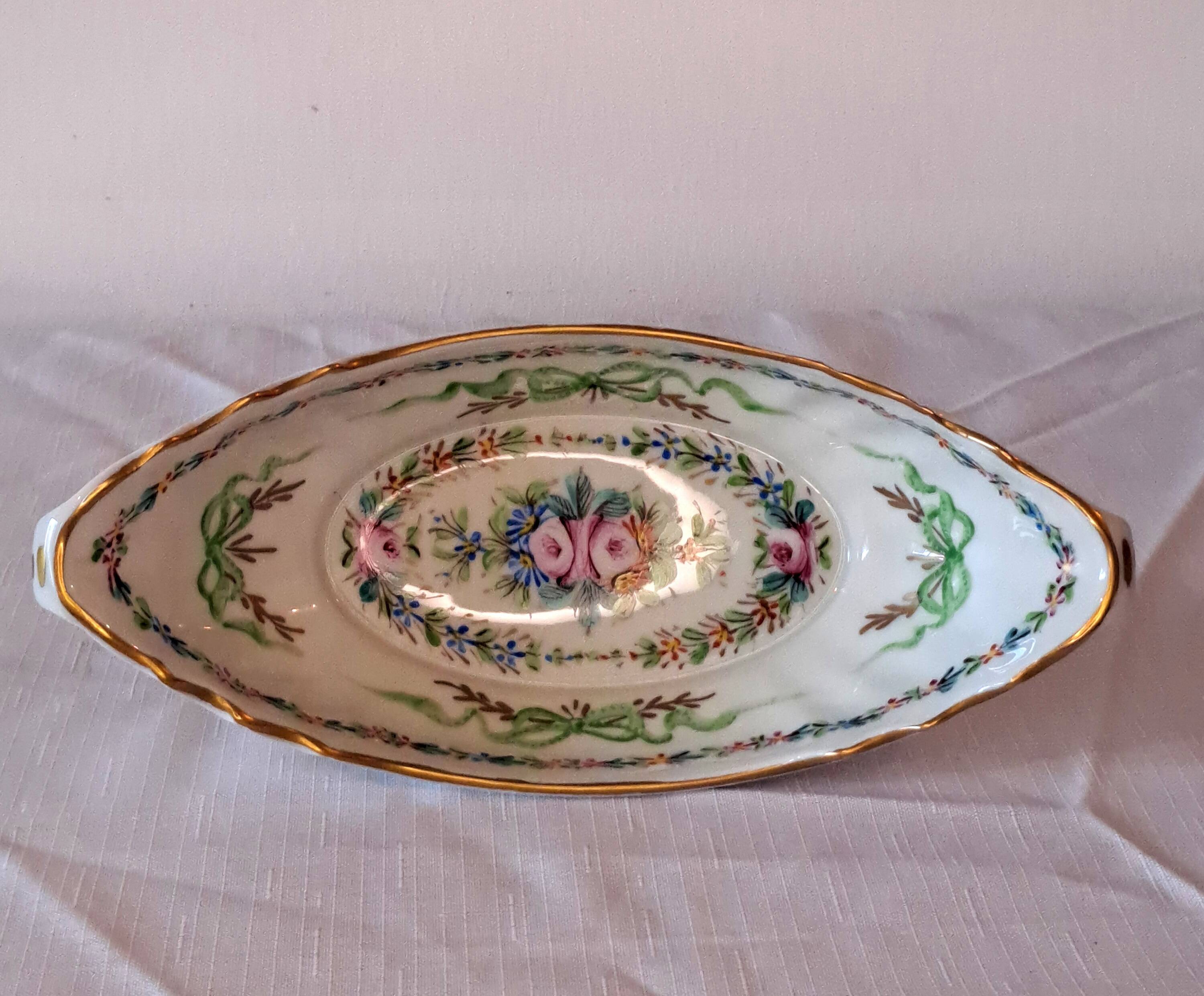 Antique Limoges bowl – painted porcelain & gilded bronze, Louis XV style