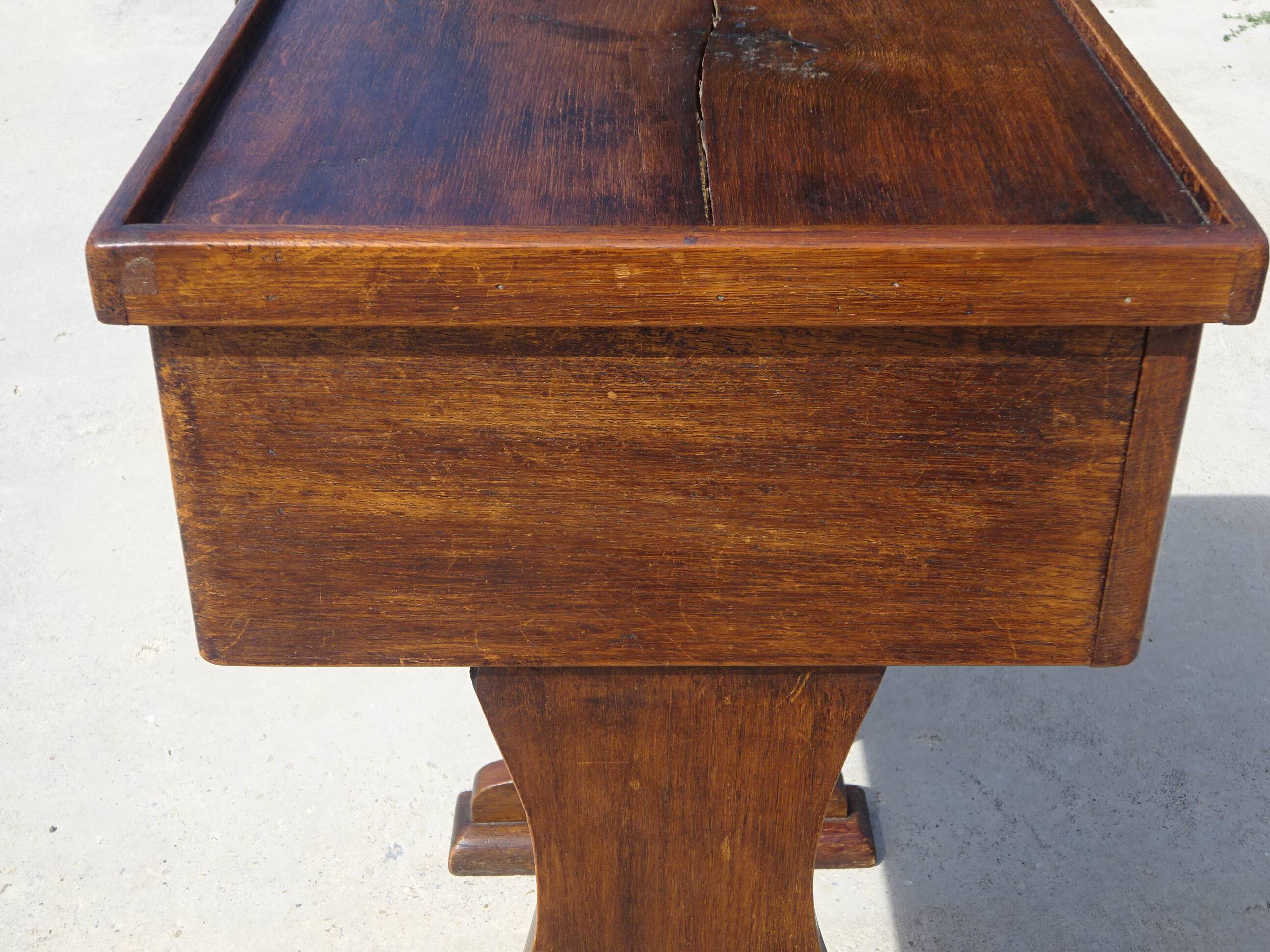 Bolster or end table with drawer, patina