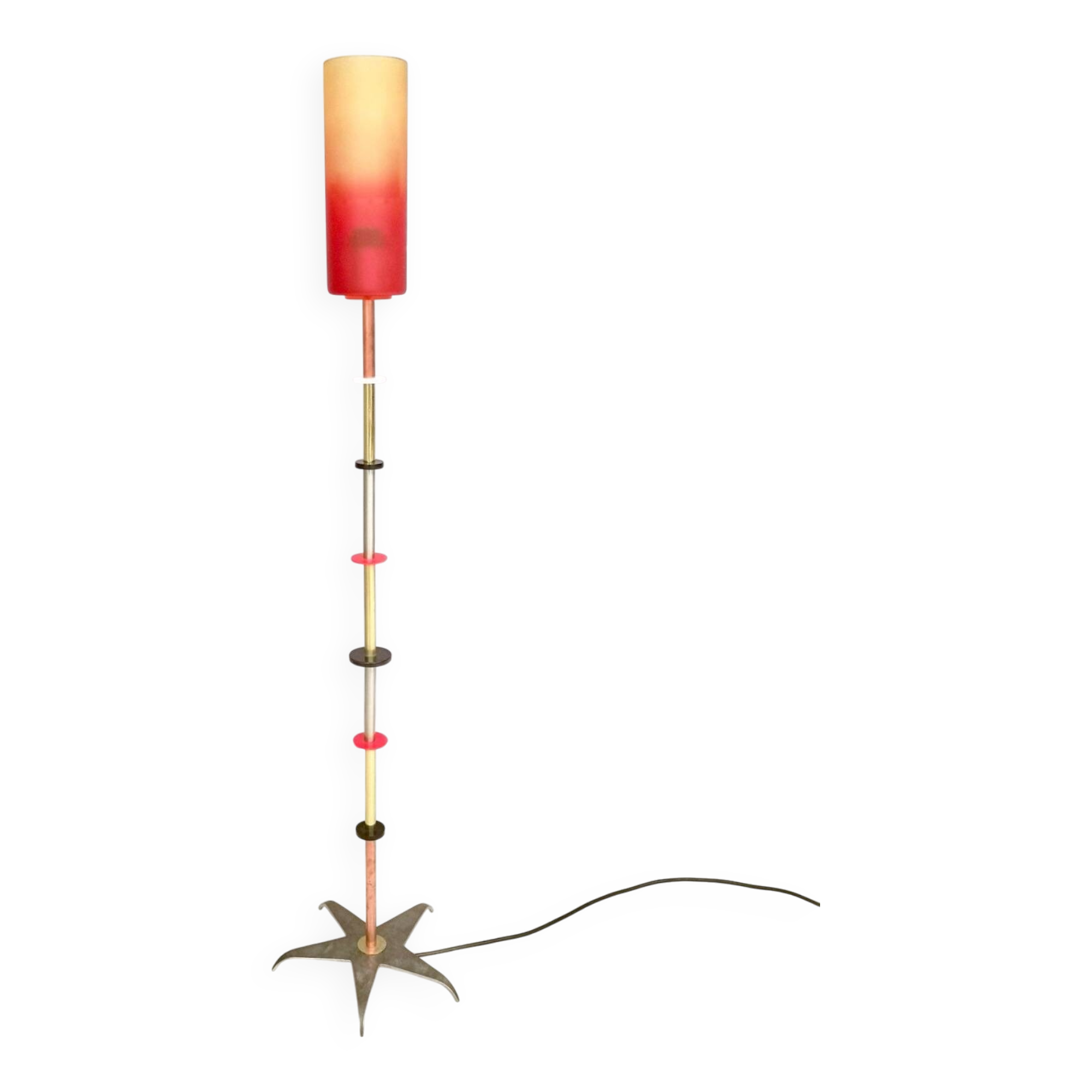 Orange Glass, Brass, Copper and Metal Floor Lamp by Carmelo La Gaipa, 2019