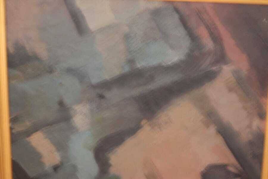 Original large mid-century Swedish oil on canvas – “Composition” by Sixten Lundbohm – vintage & framed – 77 × 70 cm (30.3" × 27.6")