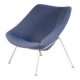 Fauteuil à huître pour femme des années 1950 sur base en chrome mat avec rembourrage bleu par