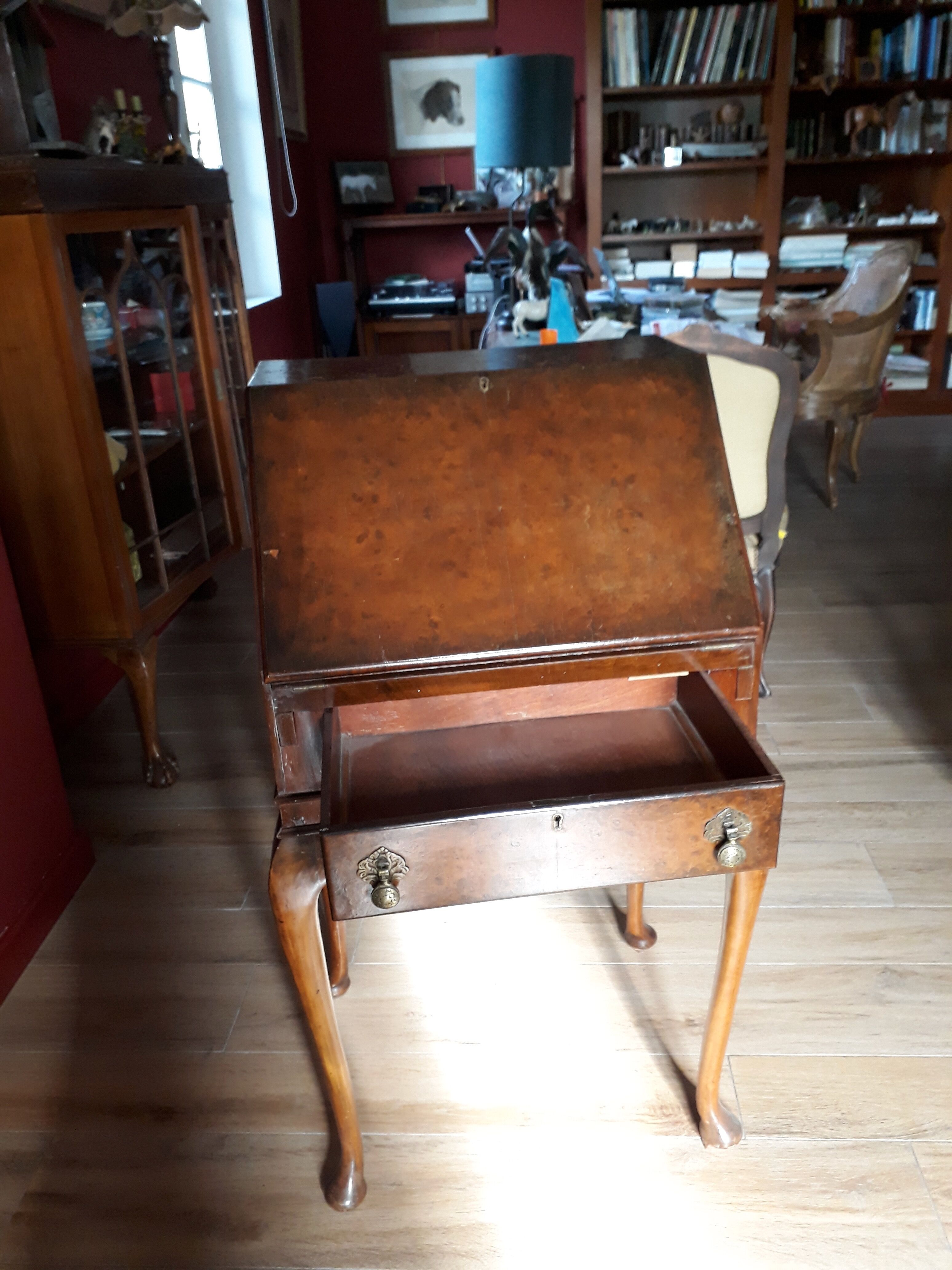 Antique secretary with drop-leaf flap
