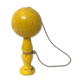 Vintage bilboquet in wood, yellow, 1960
