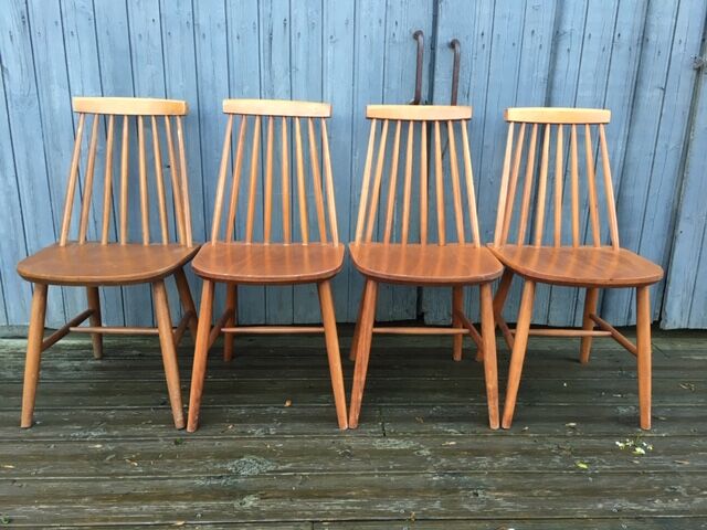 Vintage Scandinavian blond beech chairs.