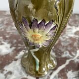 Barbotine vases, pair, Art Nouveau, DE BRUYN earthenware, signed, numbered