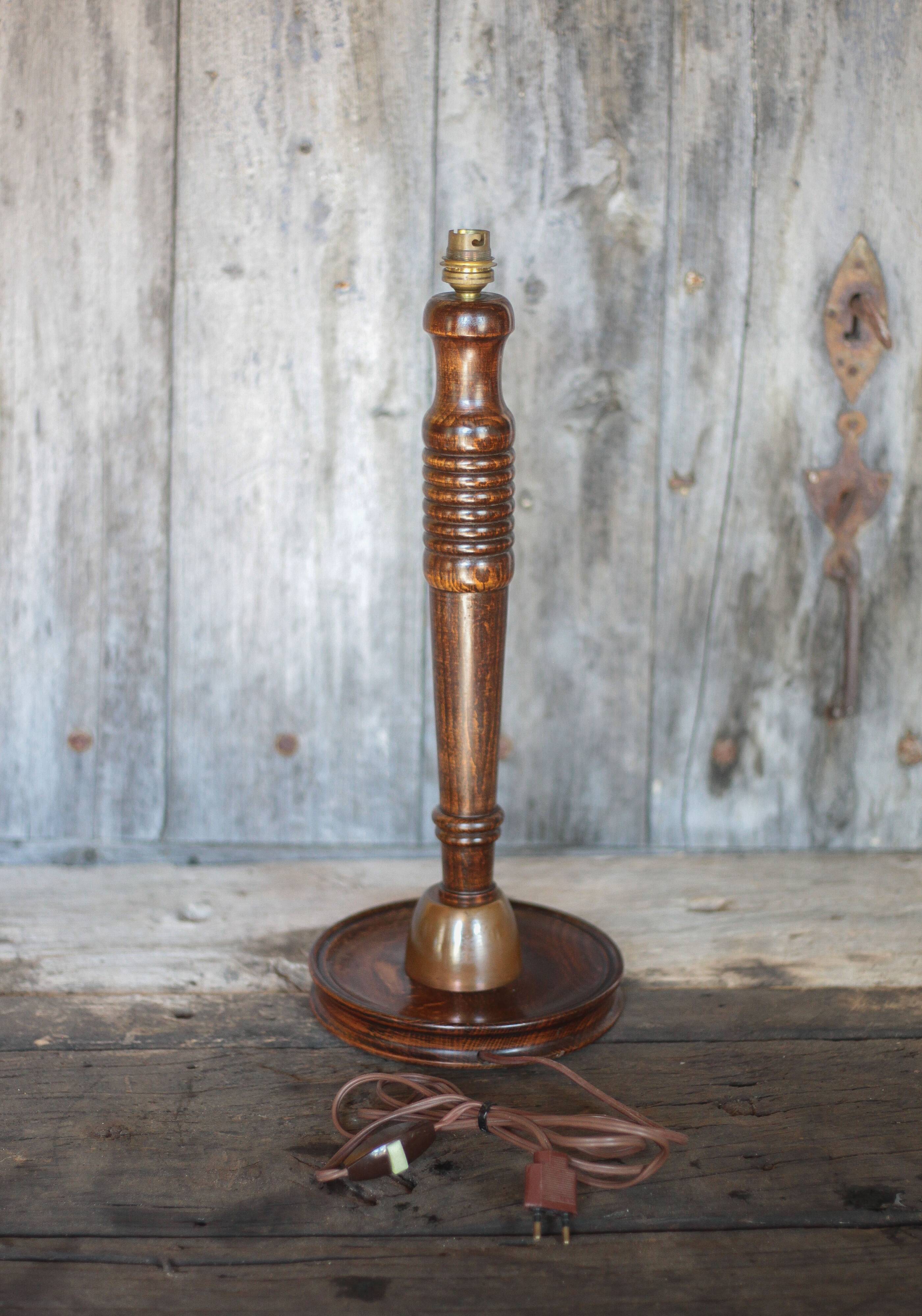 Vintage lamp, vintage lamp base, wooden and copper lamp base, lamp
