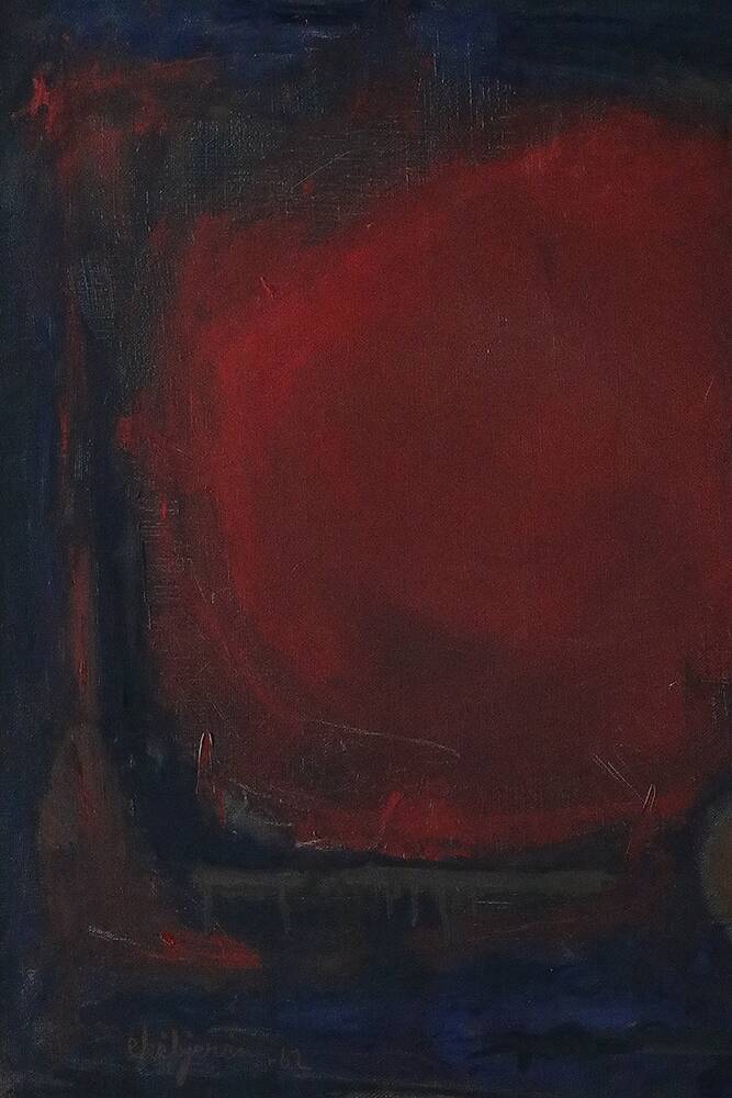 Eke Bjérén, Röd Aften, Huile sur toile, 1962, Encadrée