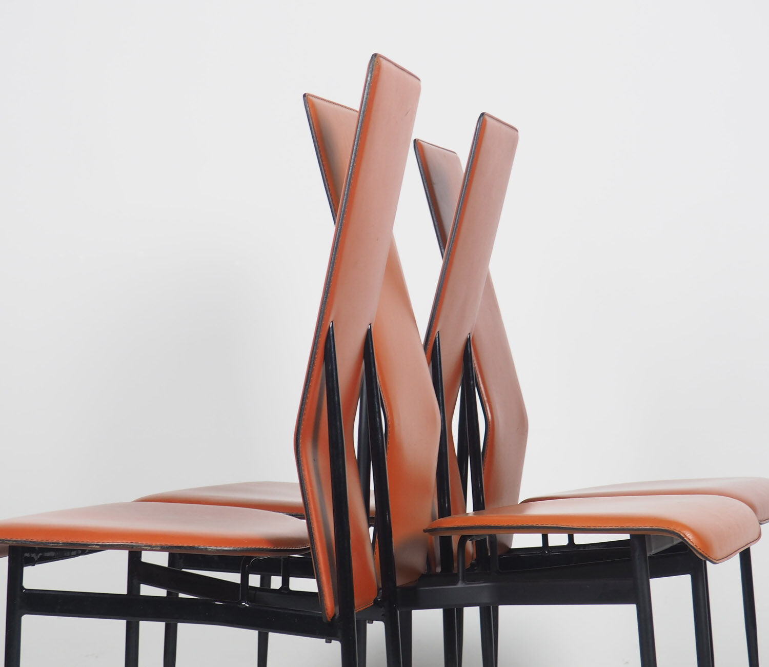 Fasem dinner chairs S44 in cognac red leather, 1990's
