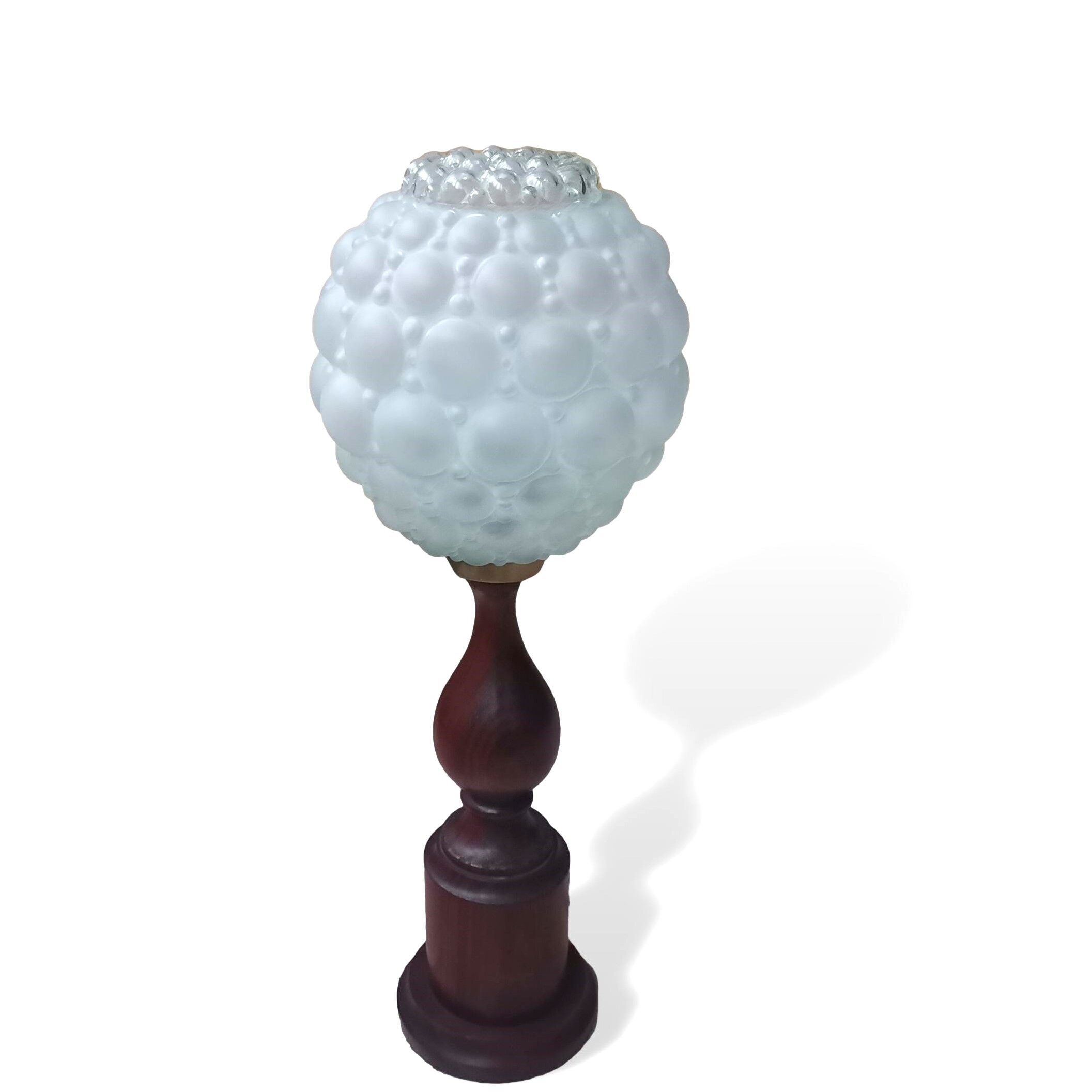 Mid century wooden and bubble glass table lamp 1970s
