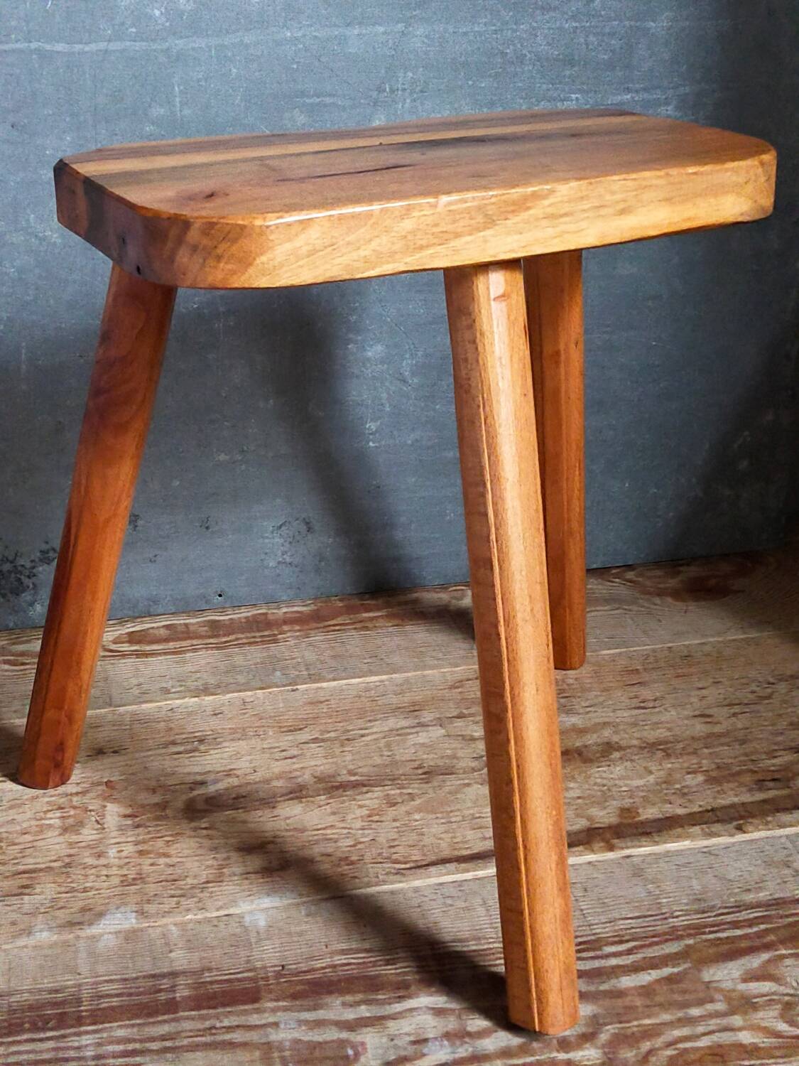 Solid wood tripod stool from the 50s