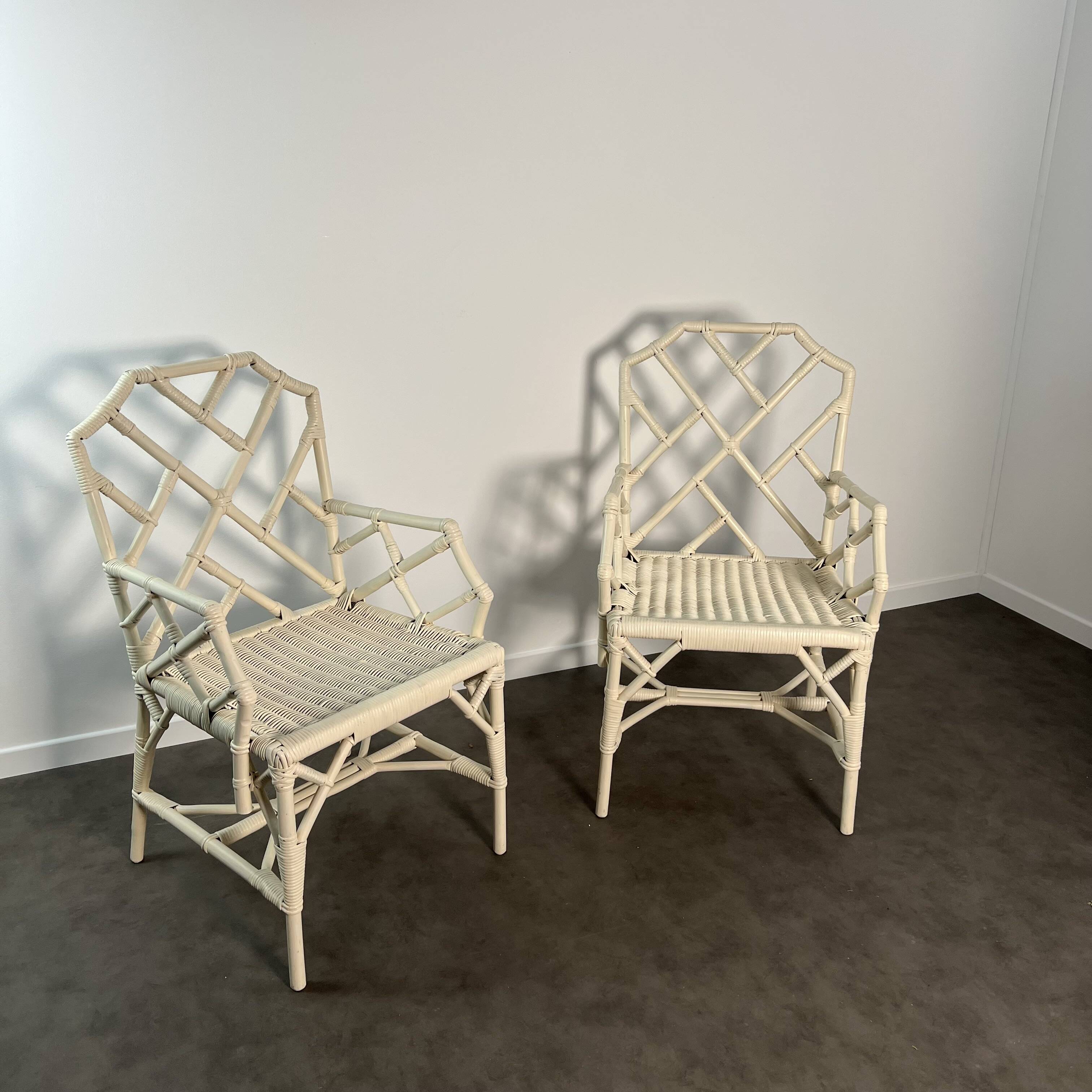 Pair of Angraves armchairs model Invincible in Chinese Chippendale style.