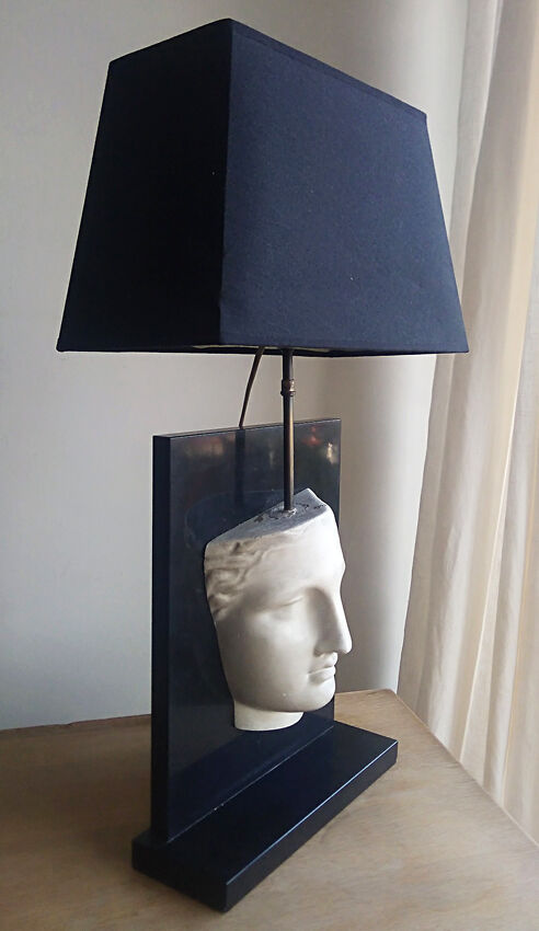 Antique-headed black marble lamp 1970/80