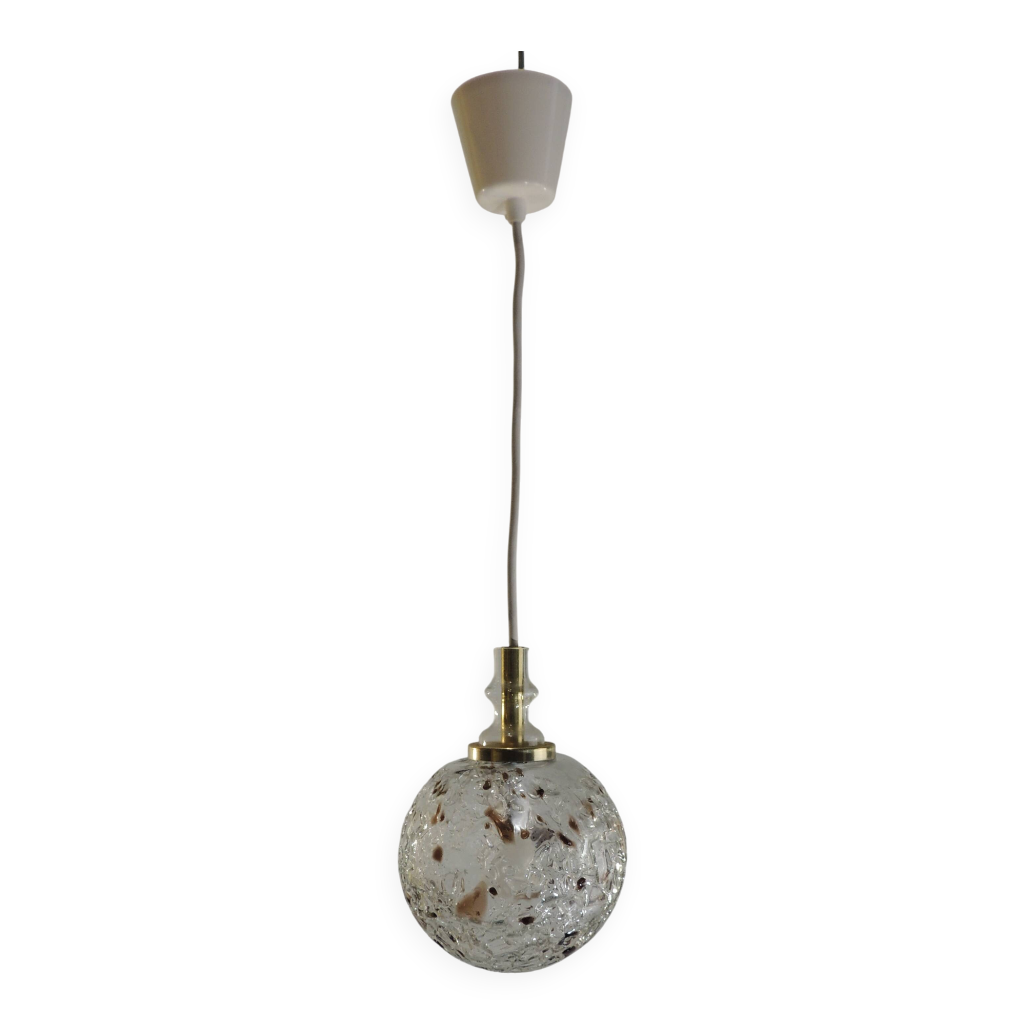 Doria Leuchten pendant lamp, textured Murano glass globe and brass,
