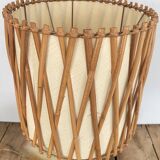Signed Vallauris lamp, rattan lampshade from the 70s