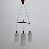 Mid-century design pendant lamp teak and opaline glass, 1970s