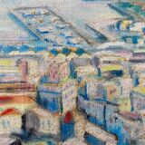 Marine painting "Mediterranean Port" post cubist signed P. Castille Orientaliste