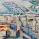 Marine painting "Mediterranean Port" post cubist signed P. Castille Orientaliste