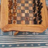 Xlarge Olive Wood Chess Table Rustic chess game 18 "with 32 chess pieces