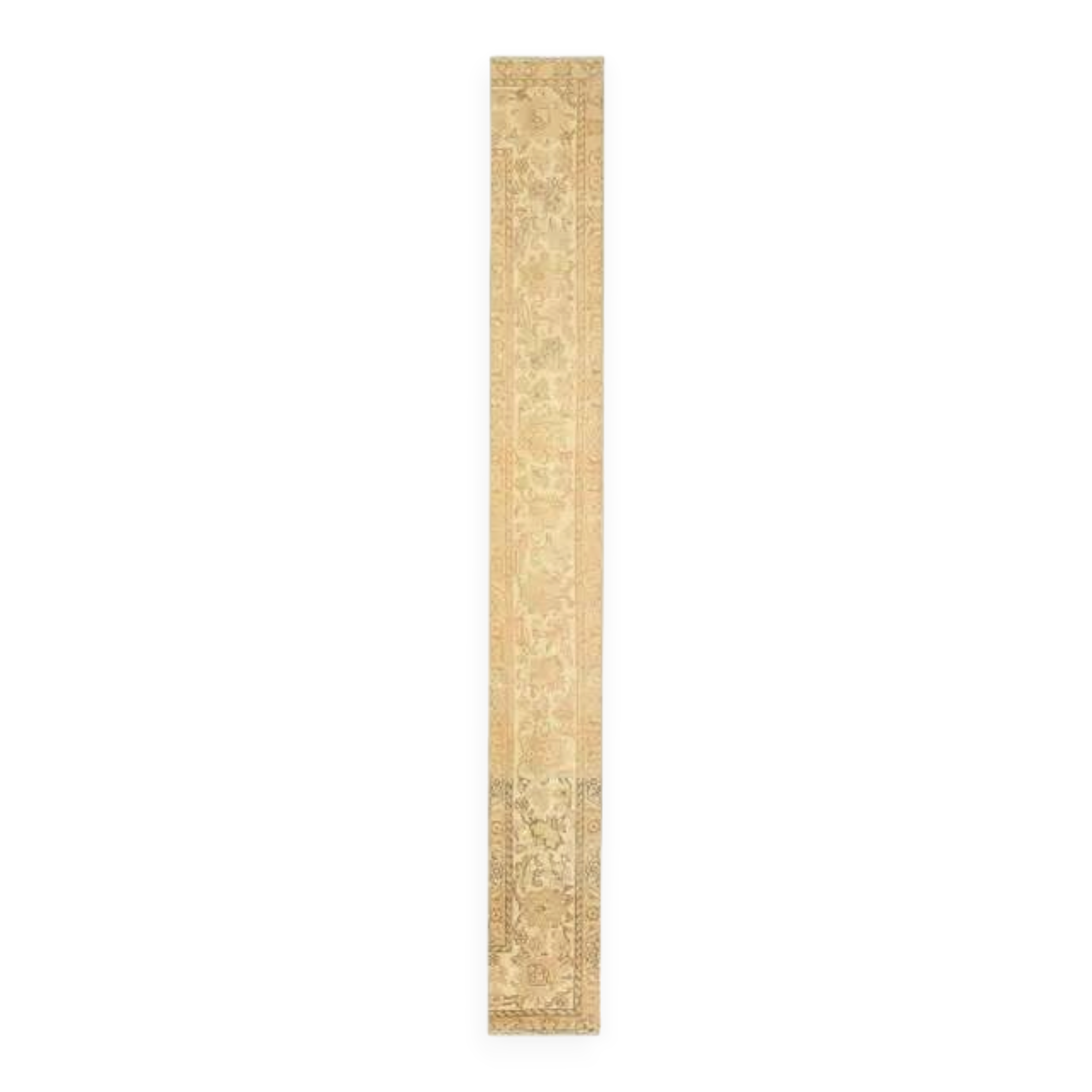 1970s Vintage Turkish Hand-Knotted Wool Cotton Beige Runner Rug 45x388
