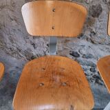 Set of 3 industrial swivel workshop chairs – fixed height bar stools – mid-century factory seats