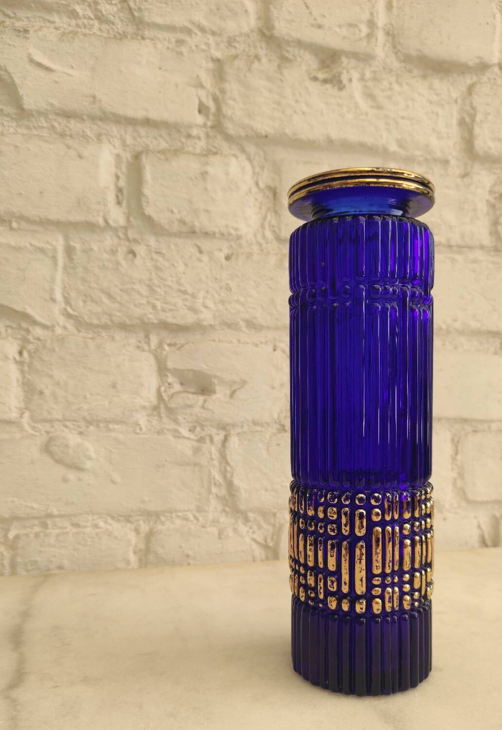 Vintage cobalt blue and gold vase - August Walther & Söhne 1950