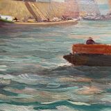 HSP Marine Orientalist port boat signed around 1950 + frame