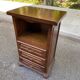 Side table with 3 drawers in solid wood, tall bedside table.
