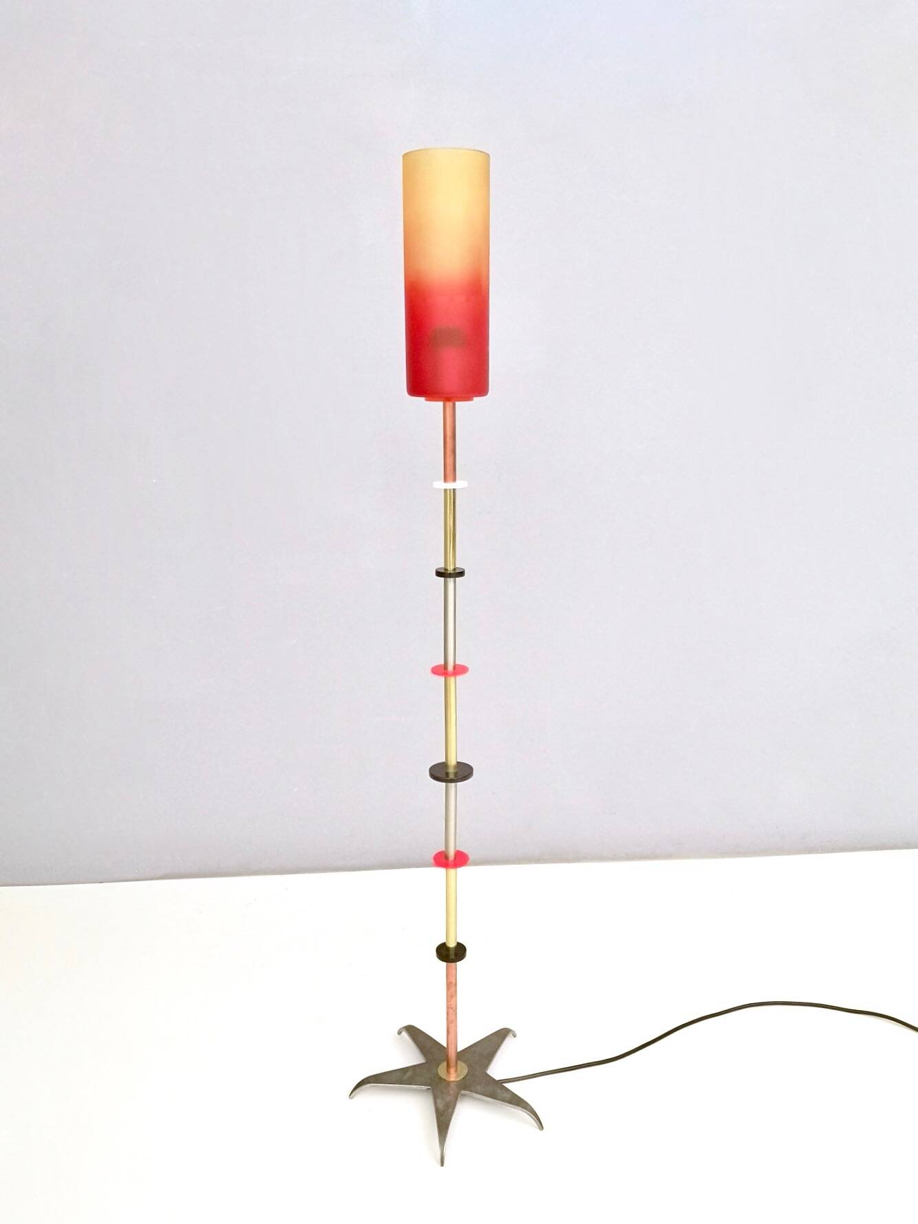Orange Glass, Brass, Copper and Metal Floor Lamp by Carmelo La Gaipa, 2019