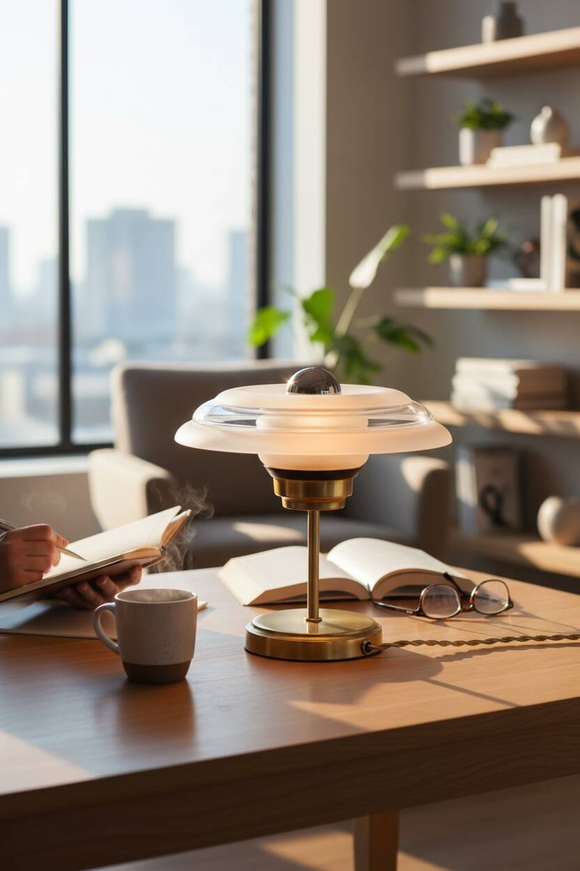 Pair of Art Deco bedside lamps in brass and etched glass