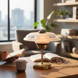 Pair of Art Deco bedside lamps in brass and etched glass