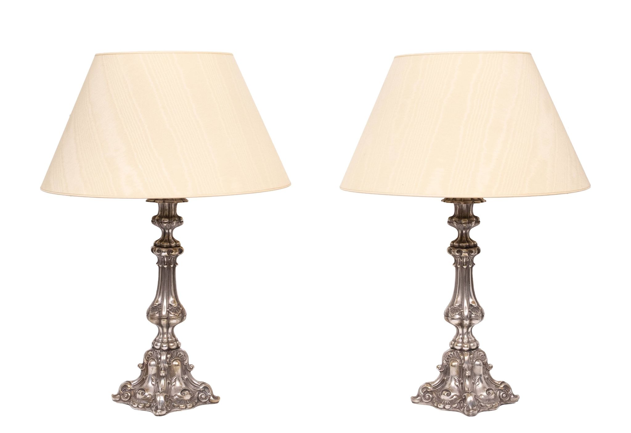 Stunning set of Rococo Silver Plated table lamps 1920s