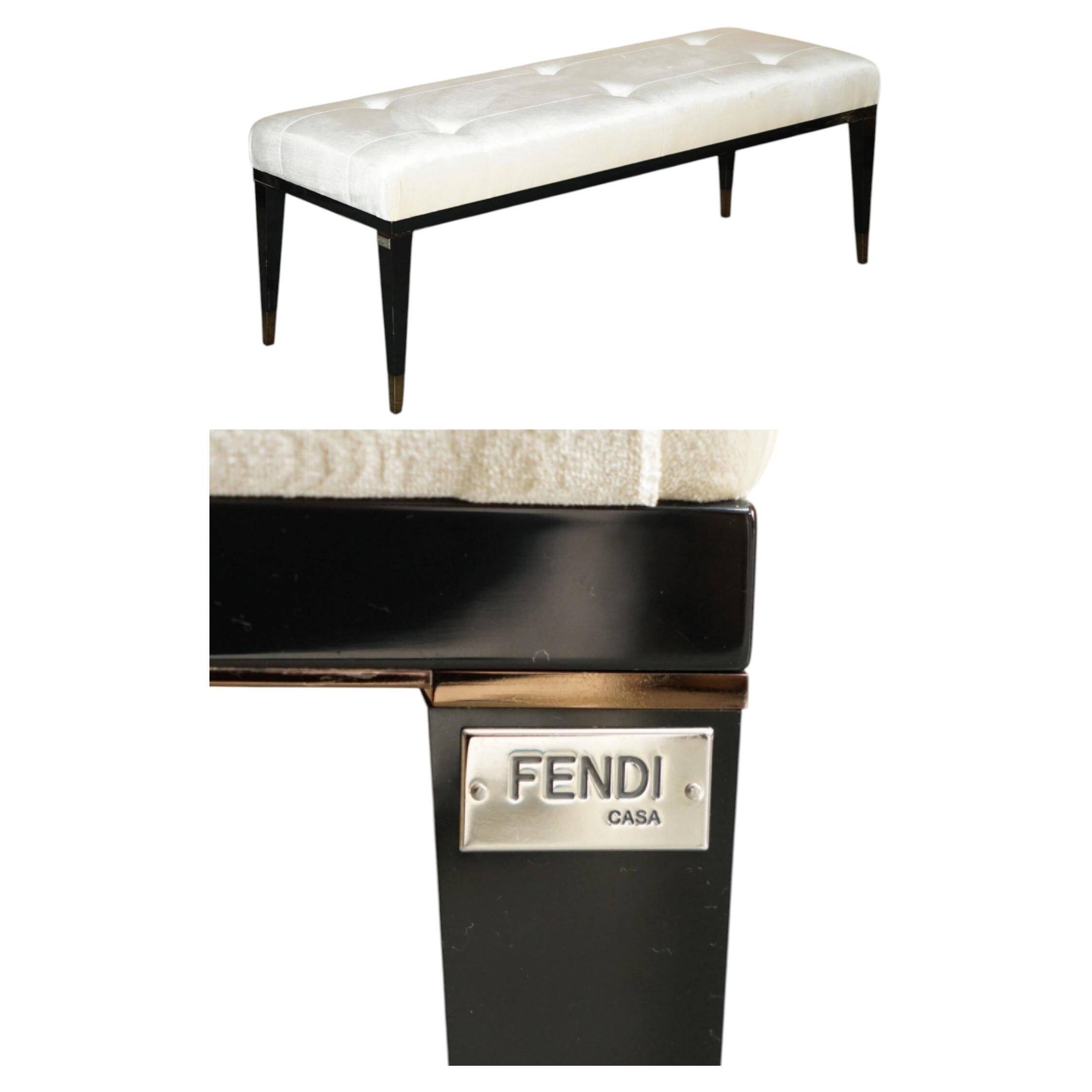 Chesterfield buttoned entrance bench in Fendi Casa velvet