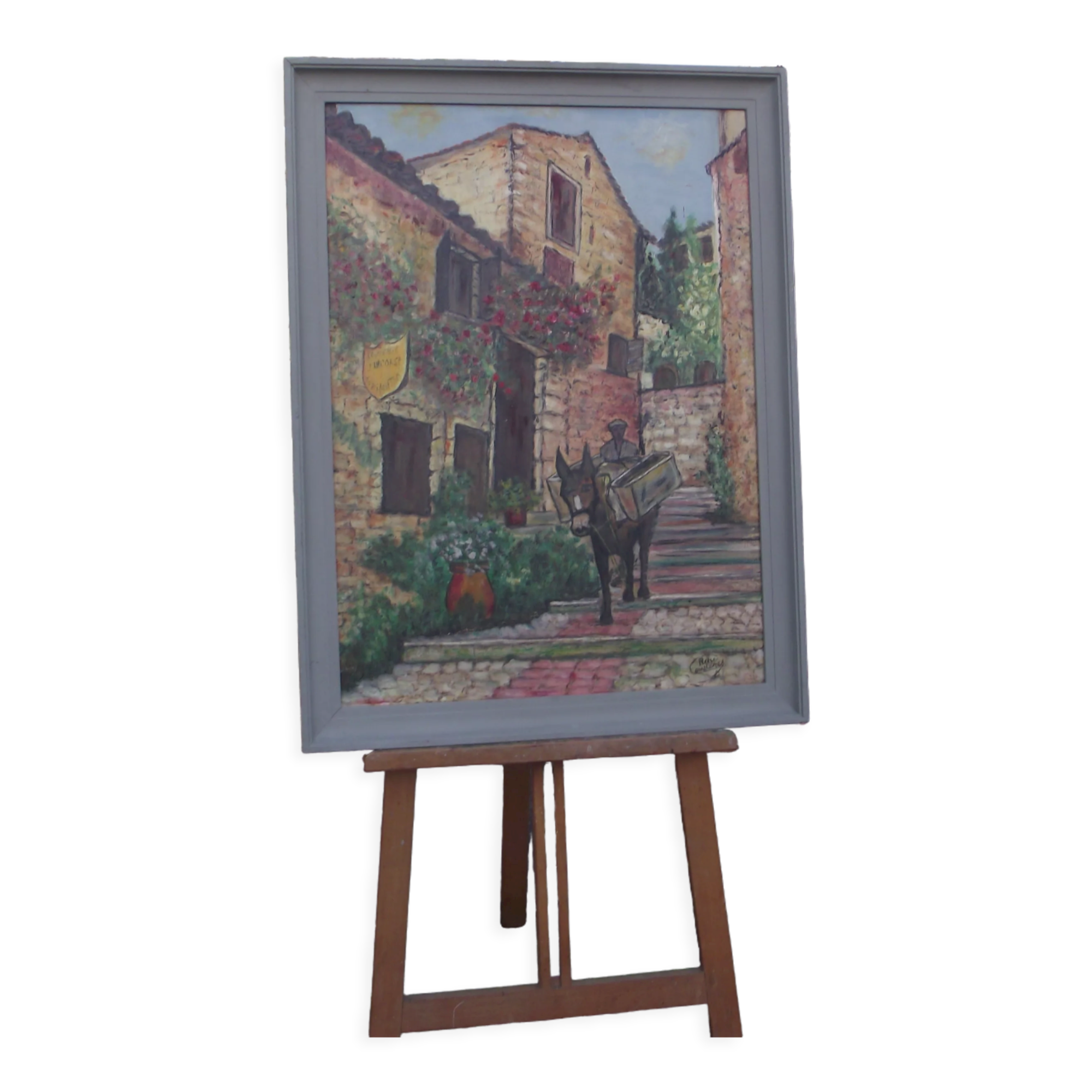 Oil on isorel village Corsica