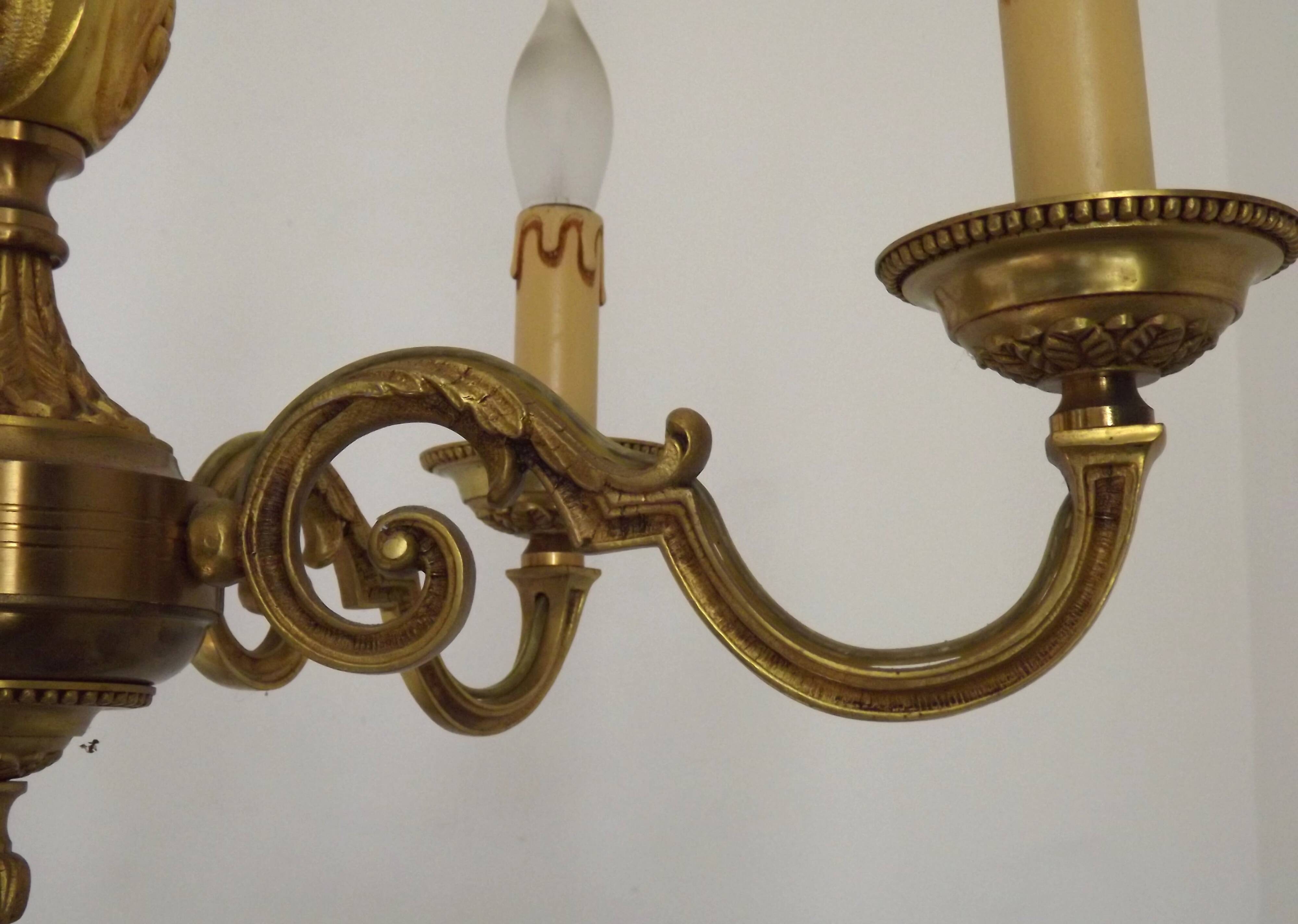 French Vintage Mid-Century Bronze 5-Light Traditional Style Chandelier