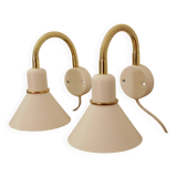 Pair of Scandinavian wall lights in white metal and gold metal