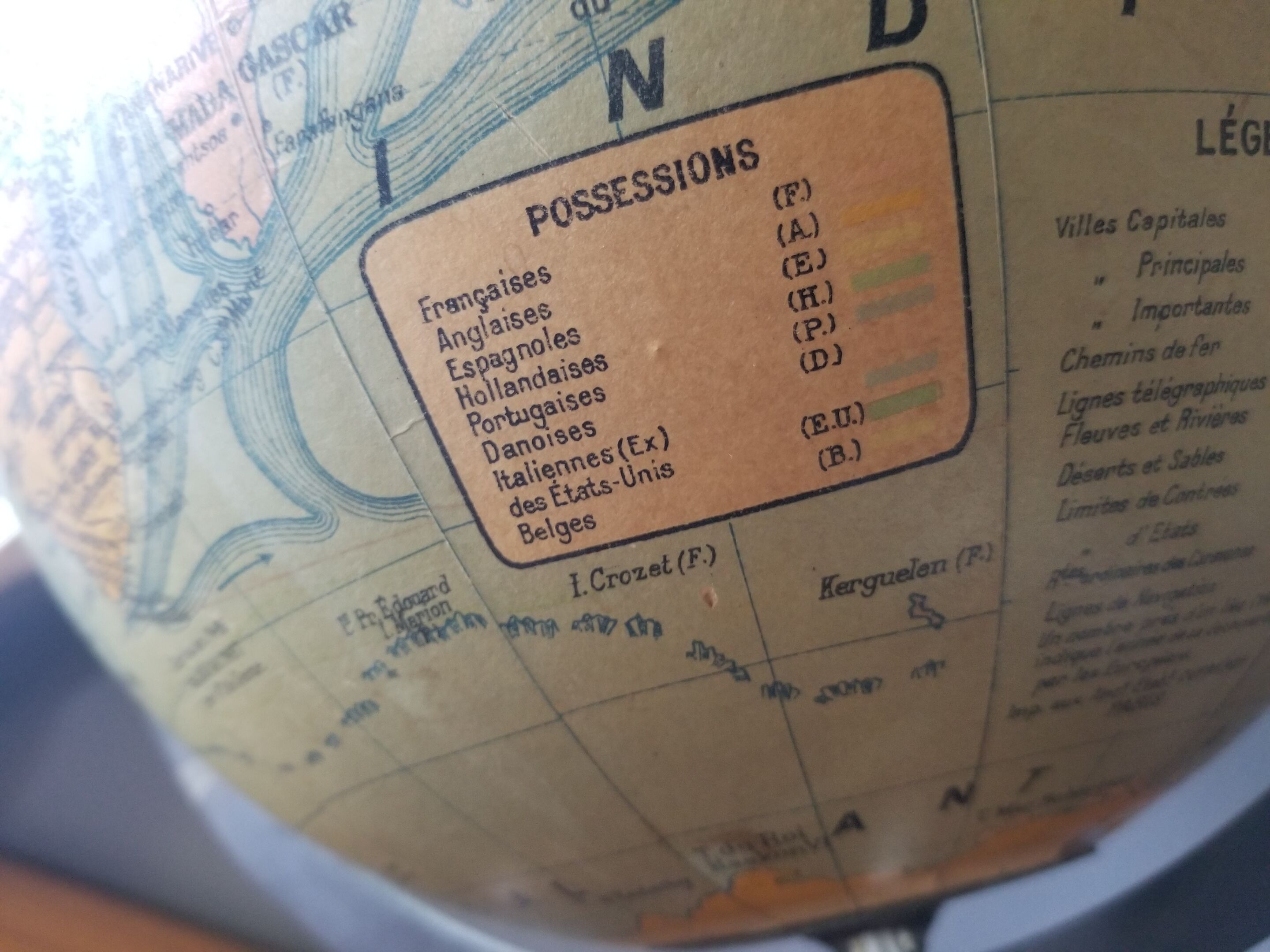 Ancient Light Earth Globe by Girard, Barrère and Thomas