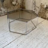 Hexagonal glass and chrome coffee table