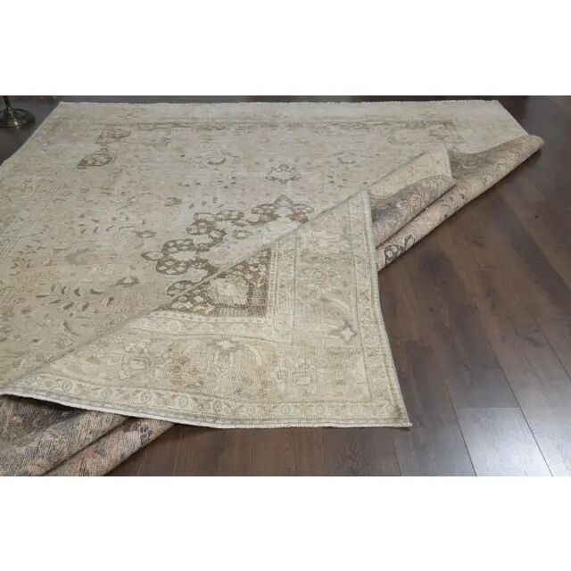 1960s Persian Handmade Wool Cotton Beige Oversized Area Rug 292x381