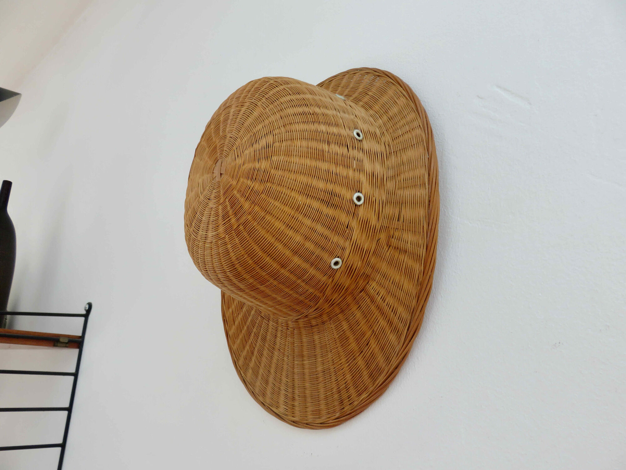 Hat, colonial rattan helmet, wicker 70s