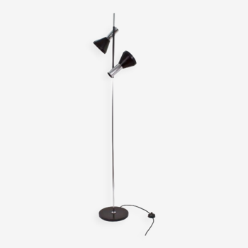Design floor lamp chrome and black by Hustadt Leuchten, two spots, 1960