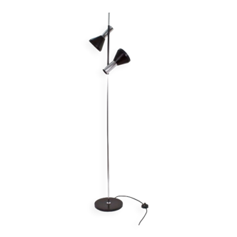 Design floor lamp chrome and black by Hustadt Leuchten, two spots, 1960
