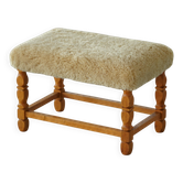 Rectangular oak stool, reupholstered in lambswool, Danish cabinetmaker, 1960.