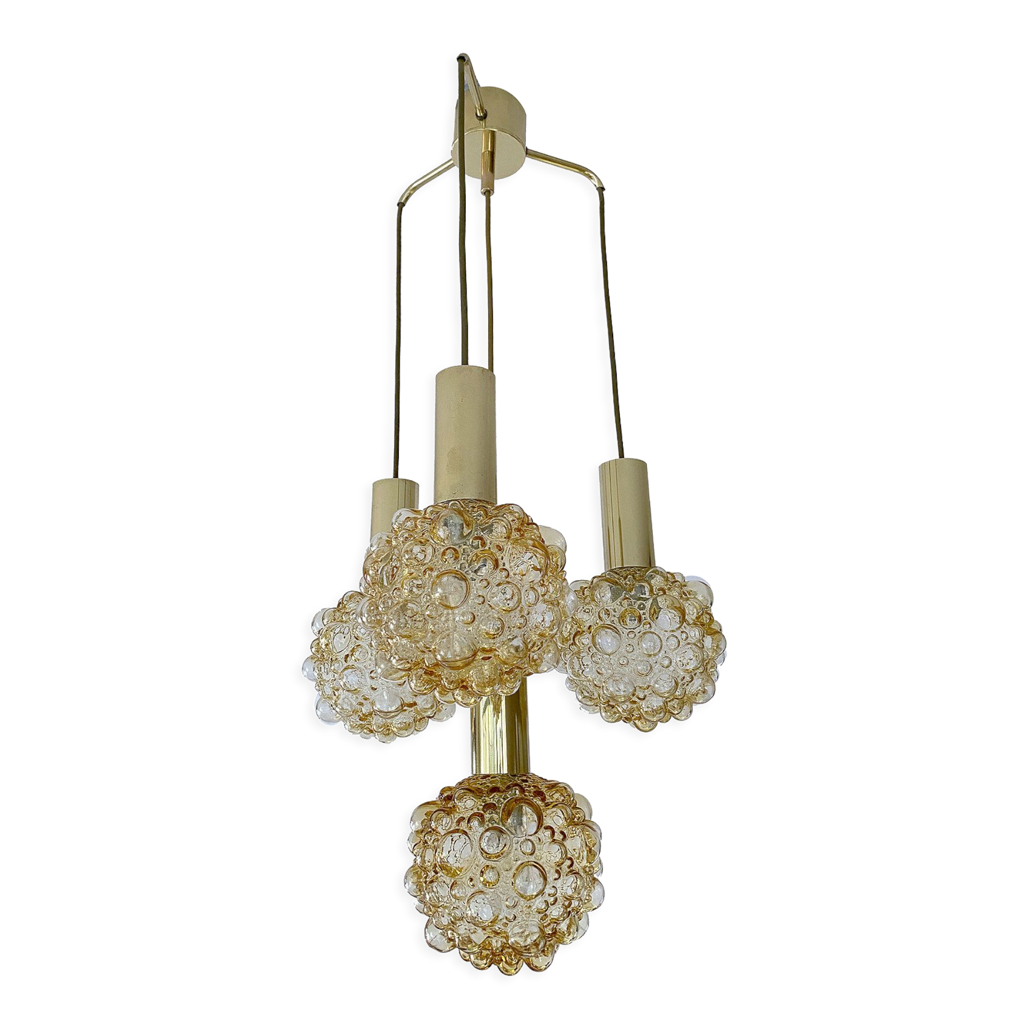Vintage suspension lamp Limburg, Bubble Glass & Brass, 70s