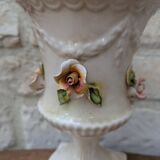 Antique Italian ceramic vase in slip style with rose decoration