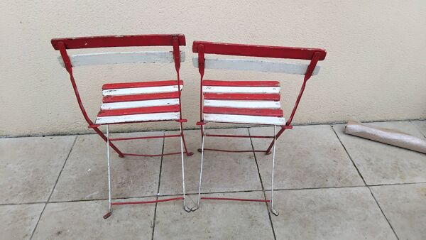 Paire chaises pliantes de jardin bistrot 1900 ancienne vintage