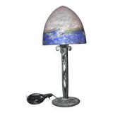 Lamp circa 1925, lampshade signed Muller Frères, wrought iron base